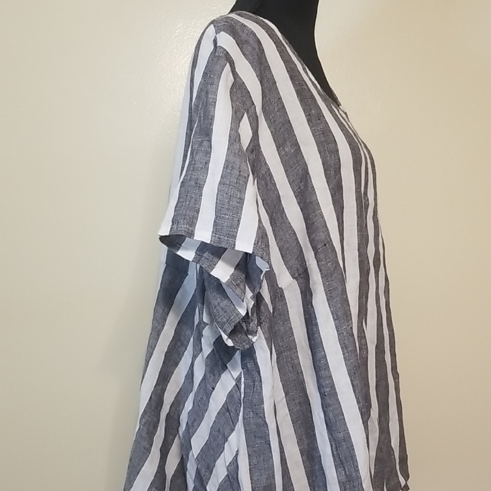 Flax Playful 100% Linen Plus Nautical Stripe Boxy Oversized Lagenlook Tunic Top - Picture 5 of 11